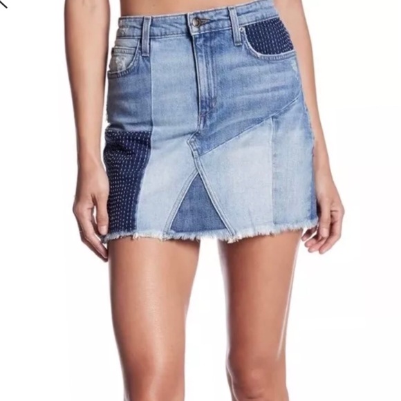 jean skirt with patches